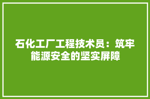 石化工厂工程技术员：筑牢能源安全的坚实屏障
