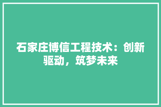 石家庄博信工程技术：创新驱动，筑梦未来