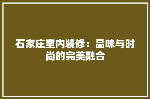 石家庄室内装修：品味与时尚的完美融合 室内设计