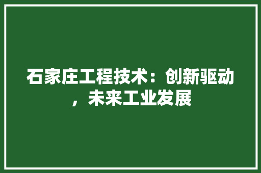 石家庄工程技术：创新驱动，未来工业发展