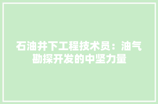 石油井下工程技术员：油气勘探开发的中坚力量