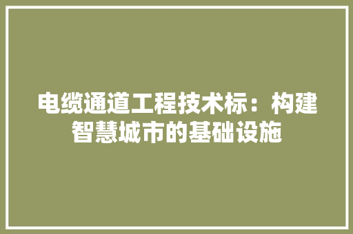 电缆通道工程技术标：构建智慧城市的基础设施