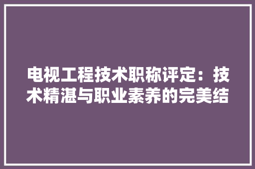 电视工程技术职称评定：技术精湛与职业素养的完美结合 室内设计