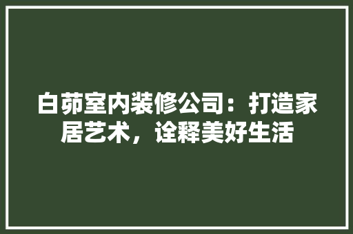 白茆室内装修公司：打造家居艺术，诠释美好生活 室内设计