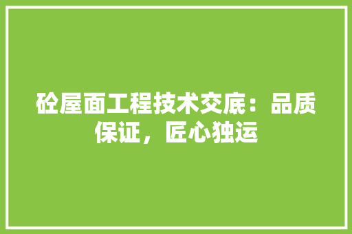 砼屋面工程技术交底：品质保证，匠心独运