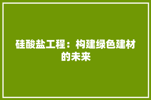 硅酸盐工程：构建绿色建材的未来 室内设计