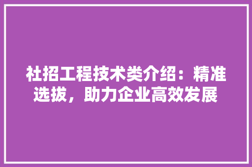 社招工程技术类介绍：精准选拔，助力企业高效发展