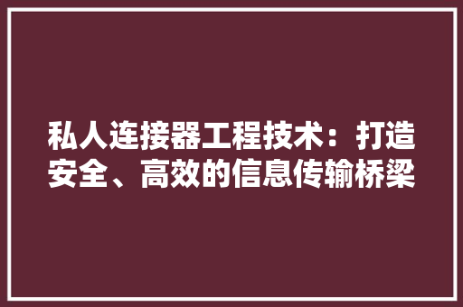 私人连接器工程技术：打造安全、高效的信息传输桥梁