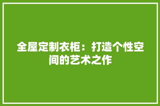 全屋定制衣柜：打造个性空间的艺术之作 家居装修