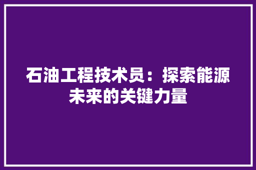 石油工程技术员：探索能源未来的关键力量 室内设计