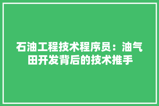 石油工程技术程序员：油气田开发背后的技术推手