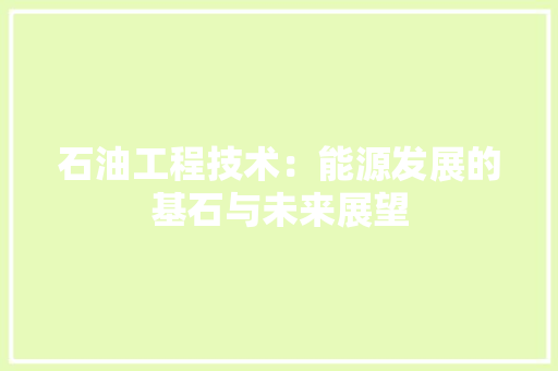 石油工程技术：能源发展的基石与未来展望