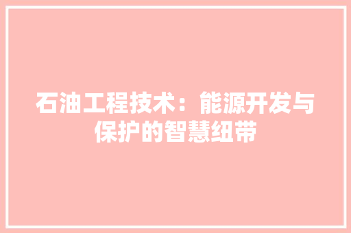 石油工程技术：能源开发与保护的智慧纽带