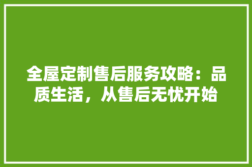 全屋定制售后服务攻略：品质生活，从售后无忧开始 家居装修