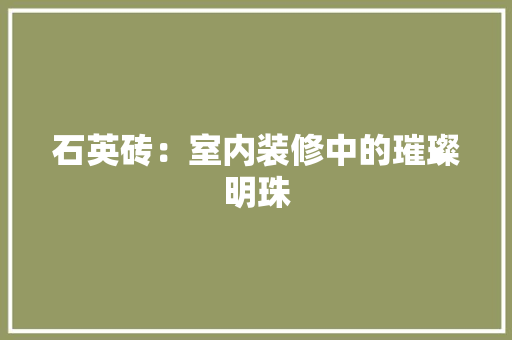 石英砖：室内装修中的璀璨明珠 室内设计