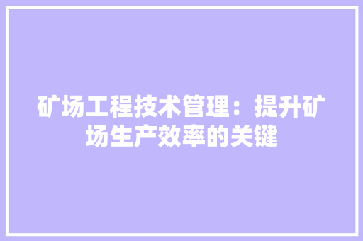 矿场工程技术管理：提升矿场生产效率的关键