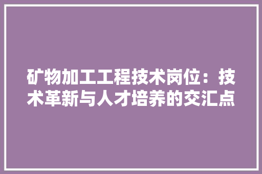 矿物加工工程技术岗位：技术革新与人才培养的交汇点