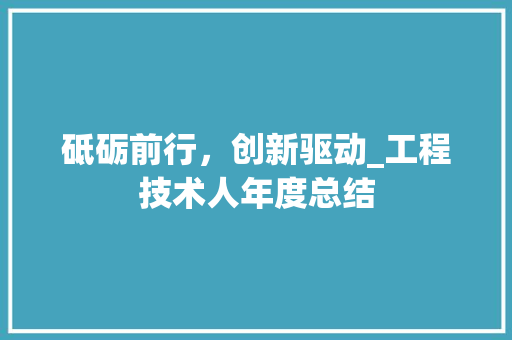 砥砺前行，创新驱动_工程技术人年度总结