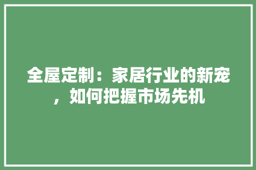 全屋定制：家居行业的新宠，如何把握市场先机 家居装修