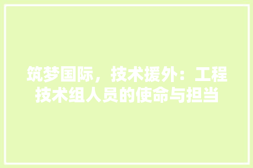 筑梦国际，技术援外：工程技术组人员的使命与担当