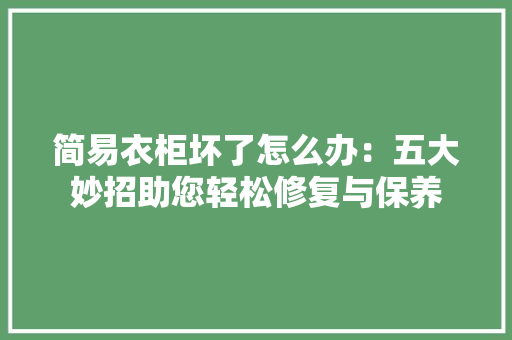 简易衣柜坏了怎么办：五大妙招助您轻松修复与保养 室内设计