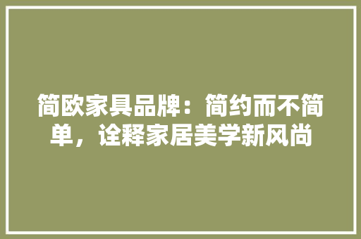 简欧家具品牌：简约而不简单，诠释家居美学新风尚 室内设计
