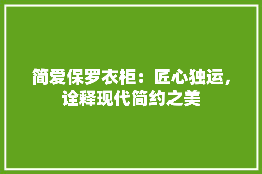简爱保罗衣柜：匠心独运，诠释现代简约之美