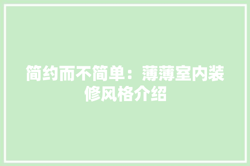 简约而不简单：薄薄室内装修风格介绍 室内设计