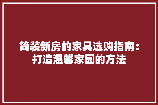 简装新房的家具选购指南：打造温馨家园的方法 室内设计