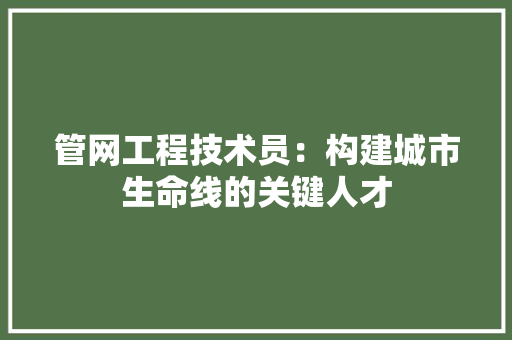 管网工程技术员：构建城市生命线的关键人才 室内设计