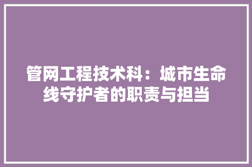 管网工程技术科：城市生命线守护者的职责与担当