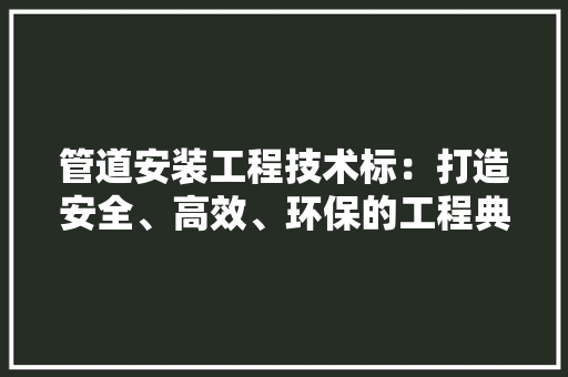 管道安装工程技术标：打造安全、高效、环保的工程典范