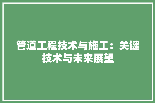 管道工程技术与施工：关键技术与未来展望