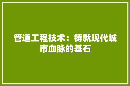 管道工程技术：铸就现代城市血脉的基石 室内设计