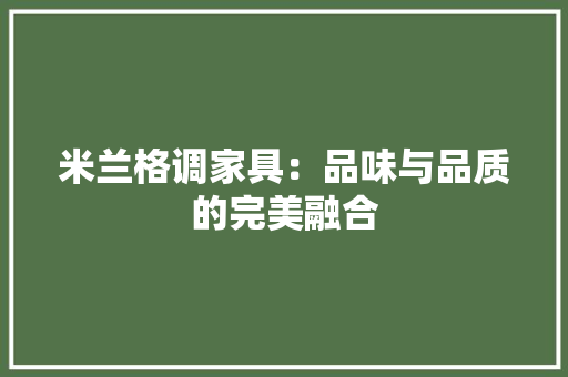 米兰格调家具：品味与品质的完美融合 室内设计