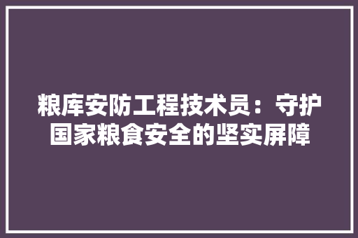 粮库安防工程技术员：守护国家粮食安全的坚实屏障