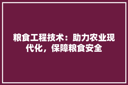 粮食工程技术：助力农业现代化，保障粮食安全