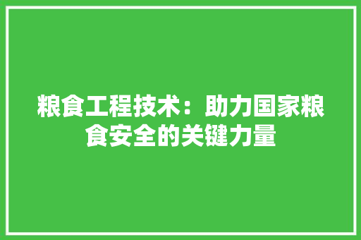 粮食工程技术：助力国家粮食安全的关键力量