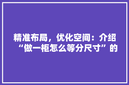 精准布局，优化空间：介绍“做一柜怎么等分尺寸”的奥秘 室内设计