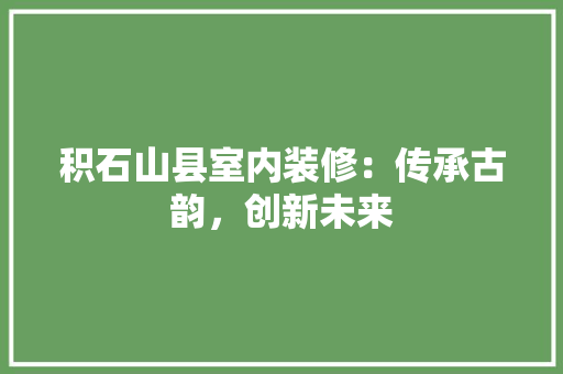 积石山县室内装修：传承古韵，创新未来 室内设计
