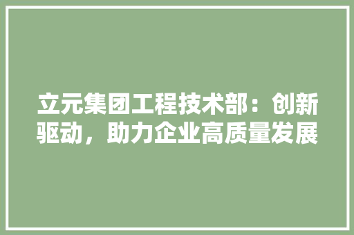 立元集团工程技术部：创新驱动，助力企业高质量发展 室内设计