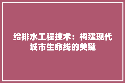 给排水工程技术：构建现代城市生命线的关键