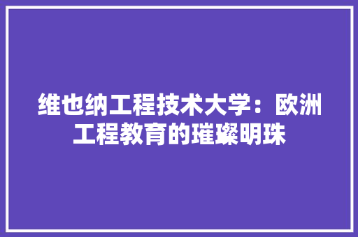 维也纳工程技术大学：欧洲工程教育的璀璨明珠