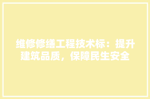 维修修缮工程技术标：提升建筑品质，保障民生安全