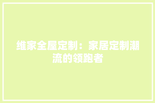 维家全屋定制：家居定制潮流的领跑者 室内设计
