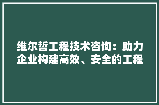 维尔哲工程技术咨询：助力企业构建高效、安全的工程项目 室内设计