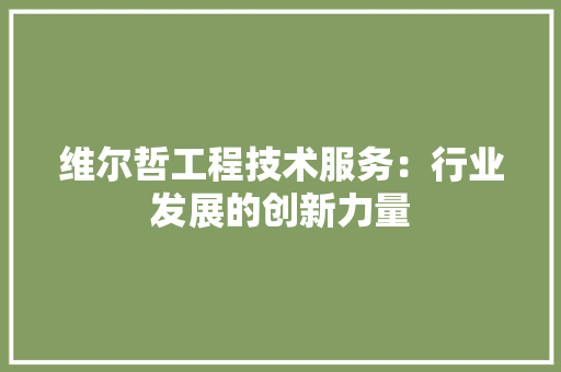 维尔哲工程技术服务：行业发展的创新力量