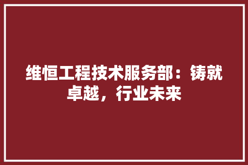 维恒工程技术服务部：铸就卓越，行业未来