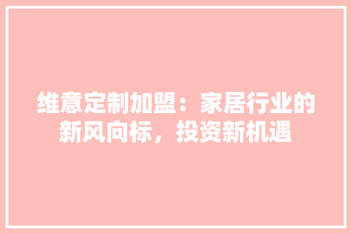 维意定制加盟：家居行业的新风向标，投资新机遇 室内设计