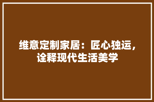维意定制家居：匠心独运，诠释现代生活美学